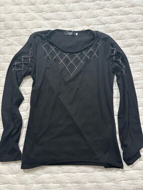CBR Black Long Sleeve Top with Studded Diamond Pattern